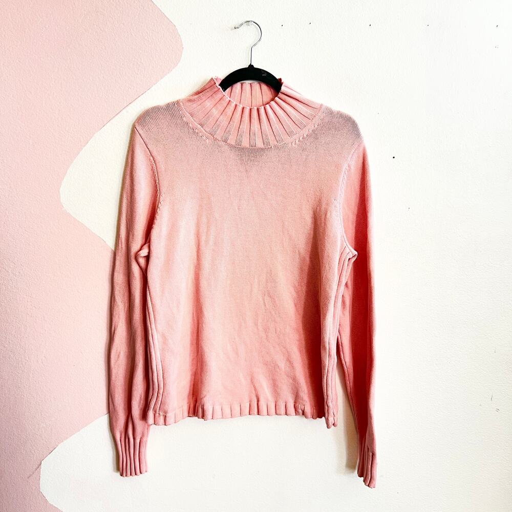 Pink Knit Mock Neck Sweater Pullover Cozy Chunky Winter Coquette Classic Medium
